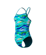 Speedo Dames Badpak Printed V-Back 2.0 Blauw/Groen