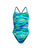 Speedo Dames Badpak Printed V-Back 2.0 Blauw/Groen