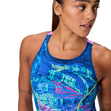 Speedo Dames Wedstrijdbadpak Fastskin HyperSpark Print Open Back Blauw/Paars