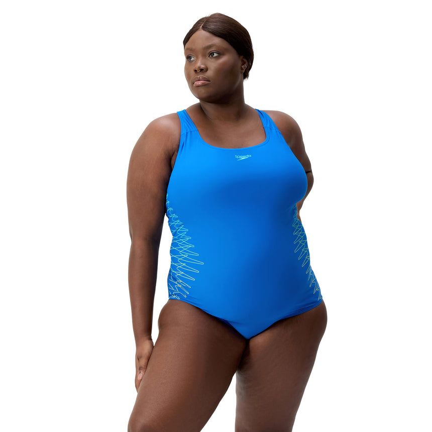 Speedo Shaping Swimsuit Eco Enduraflex Placement Medalist Plus Size Blue