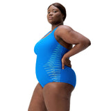 Speedo Shaping Swimsuit Eco Enduraflex Placement Medalist Plus Size Blue