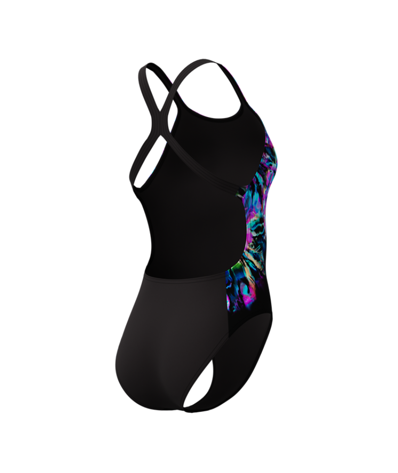 Speedo Dames Badpak Placement Printed Powerback Zwart/Blauw
