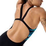 Speedo Dames Badpak Placement Printed Leaderback Zwart/Blauw