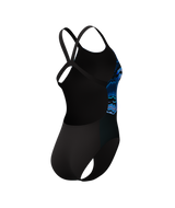 Speedo Dames Badpak Placement Printed Leaderback Zwart/Blauw
