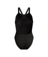 Speedo Dames Badpak Placement Printed Leaderback Zwart/Blauw