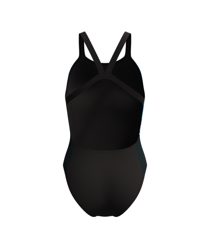 Speedo Dames Badpak Placement Printed Leaderback Zwart/Blauw