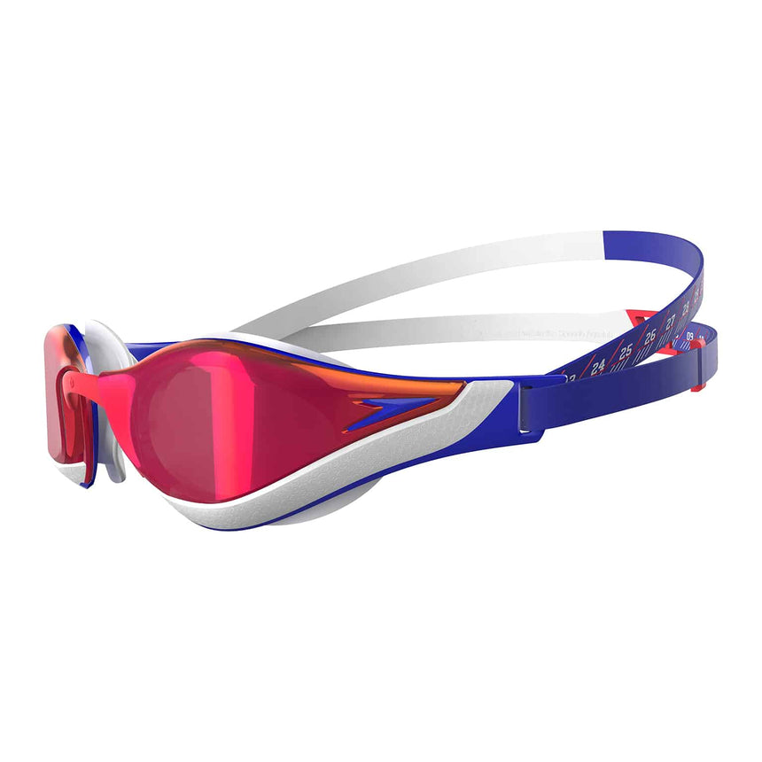 Speedo Wettkampf Schwimmbrille Fastskin Pure Focus Mirror Flame Red/True Cobalt/Weiß/Shadow