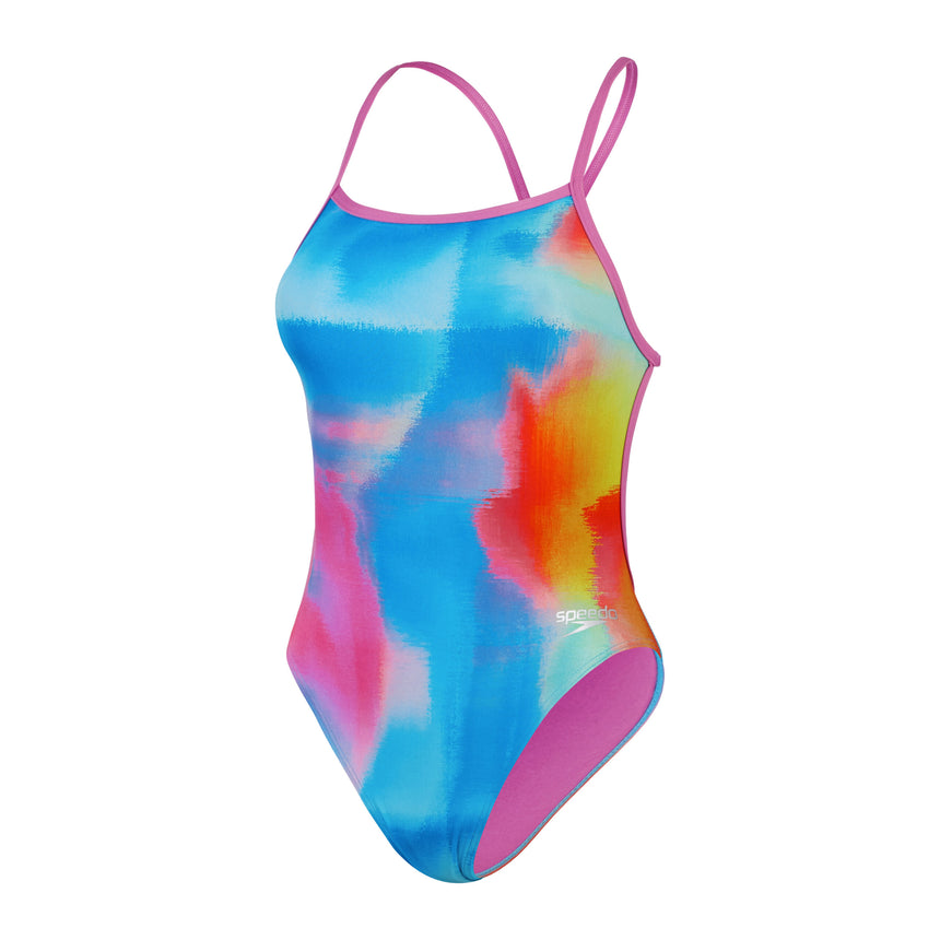 Speedo Badeanzug Allover Digital V Back Rosa/Gelb/Lila/Blau