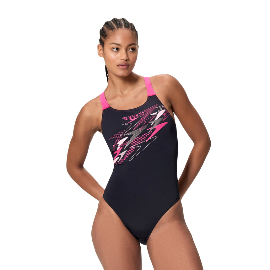 Speedo Badeanzug Medley Logo Medalist Anthrazit/Rosa