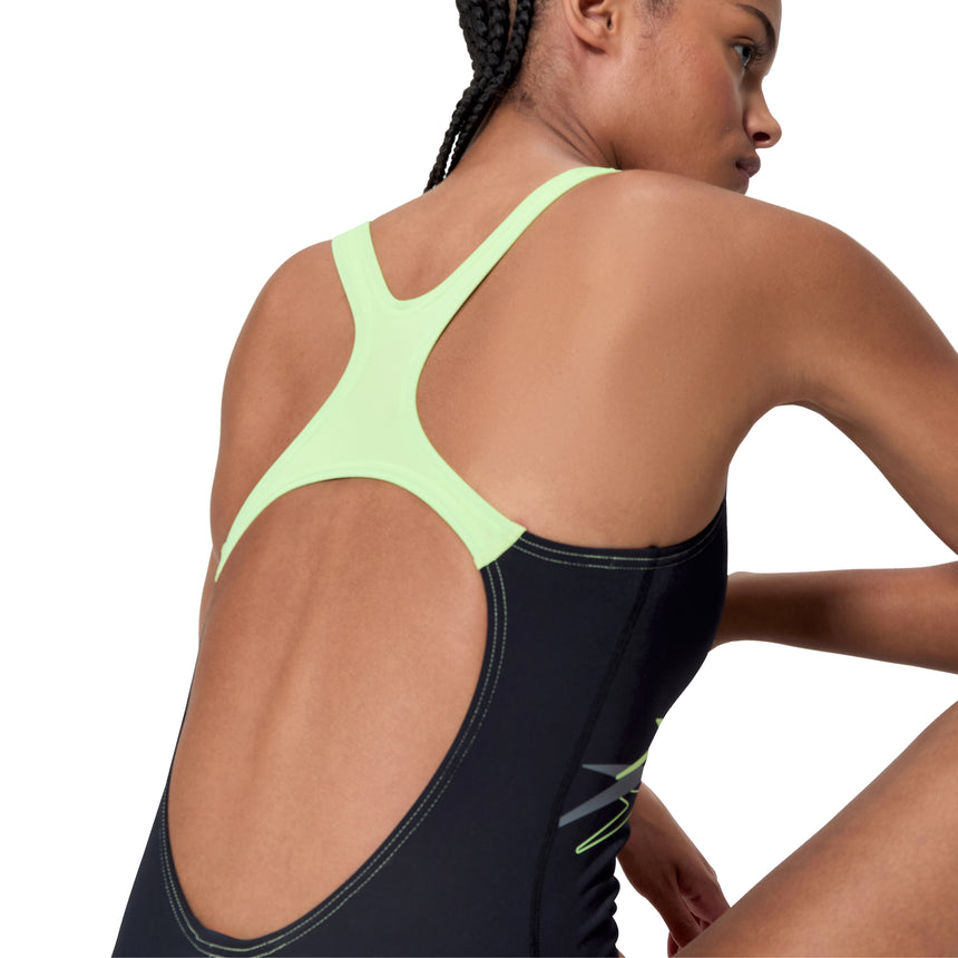 Speedo Dames Badpak Medley Logo Medalist Zwart/Groen