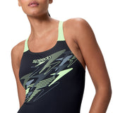 Speedo Dames Badpak Medley Logo Medalist Zwart/Groen