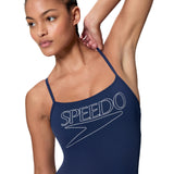 Speedo Dames Badpak Endurance+ Logo Thin Strap Marine/Wit