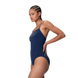 Speedo Dames Badpak Endurance+ Logo Thin Strap Marine/Wit