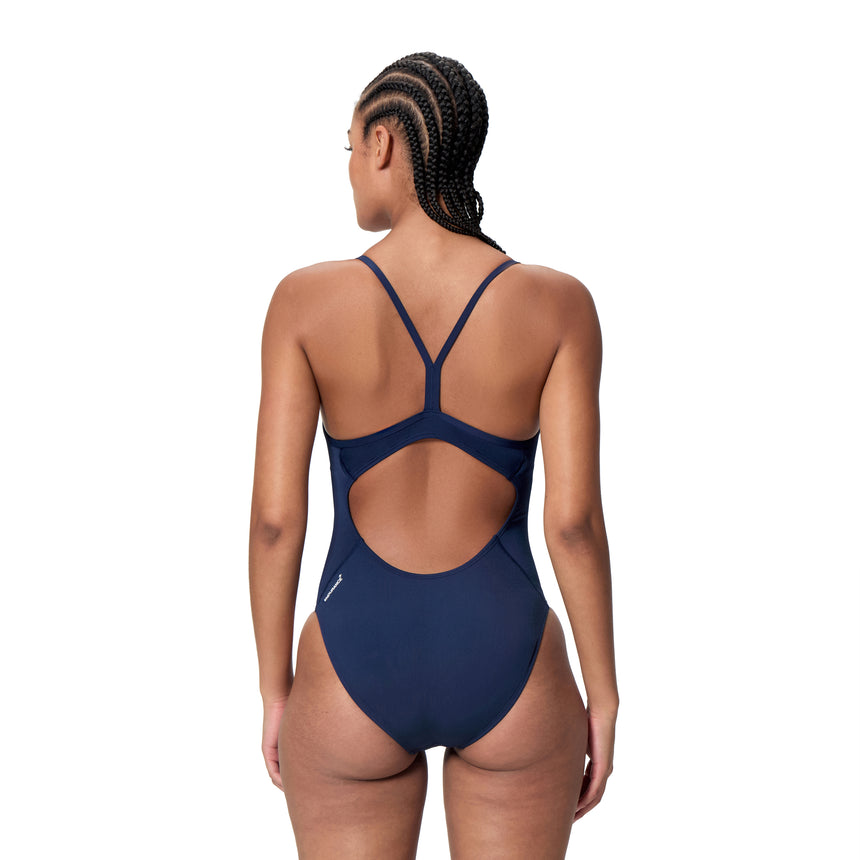 Speedo Dames Badpak Endurance+ Logo Thin Strap Marine/Wit