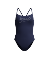 Speedo Dames Badpak Endurance+ Logo Thin Strap Marine/Wit