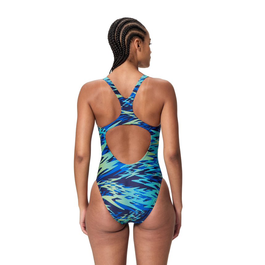 Speedo Dames Badpak Hyperboom Print Medalist Marine/Blauw