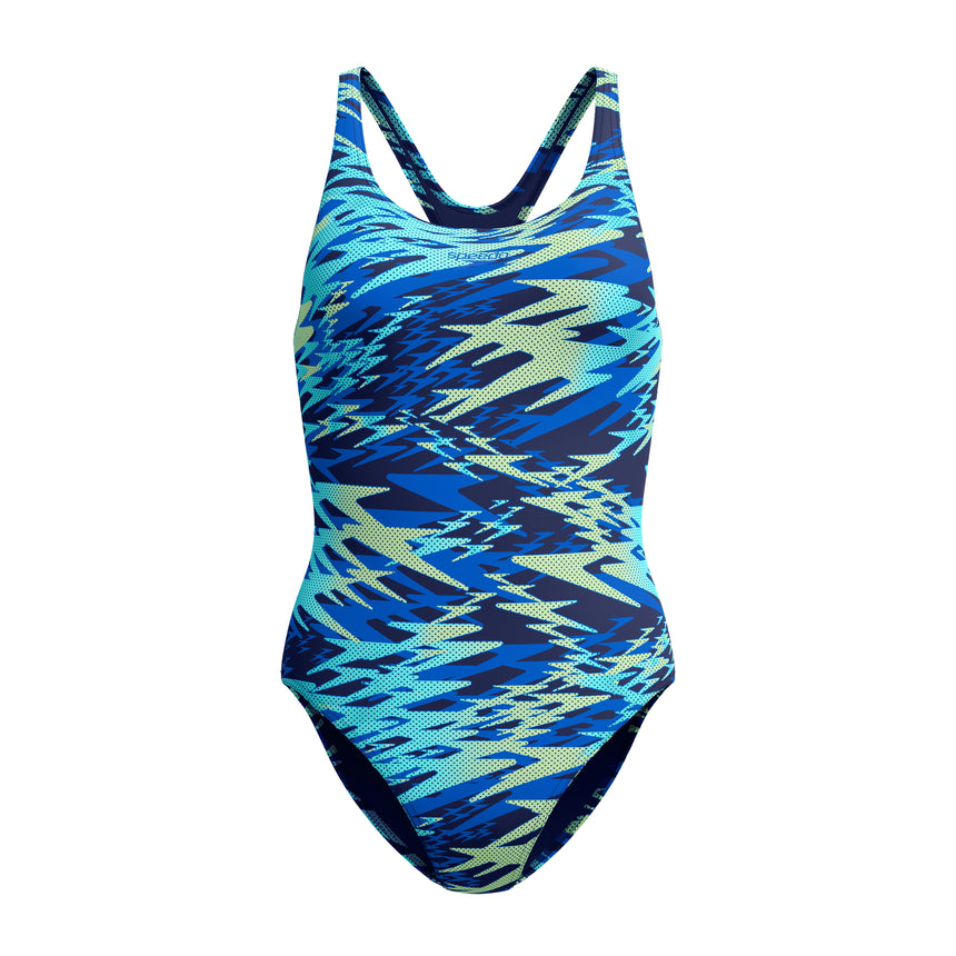 Speedo Dames Badpak Hyperboom Print Medalist Marine/Blauw