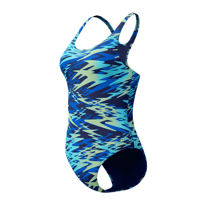 Speedo Dames Badpak Hyperboom Print Medalist Marine/Blauw