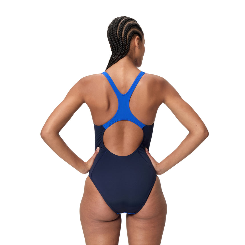 Speedo Dames Badpak Solid Splice Medalist Marine/Blauw