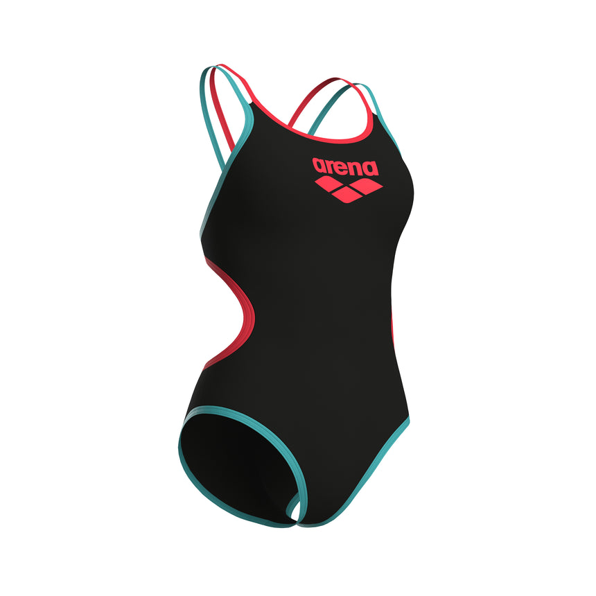 Arena Damen Badeanzug One Double Cross Back Schwarz/Felkoraal