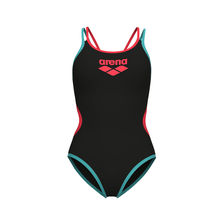 Arena Damen Badeanzug One Double Cross Back Schwarz/Felkoraal