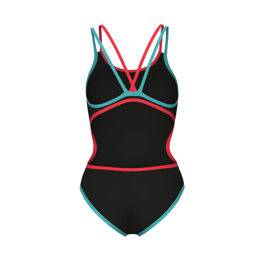 Arena Damen Badeanzug One Double Cross Back Schwarz/Felkoraal