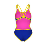 Arena Dames Badpak One Double Cross Back One Piece Neonblauw Geel