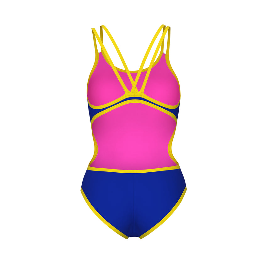 Arena Dames Badpak One Double Cross Back One Piece Neonblauw Geel