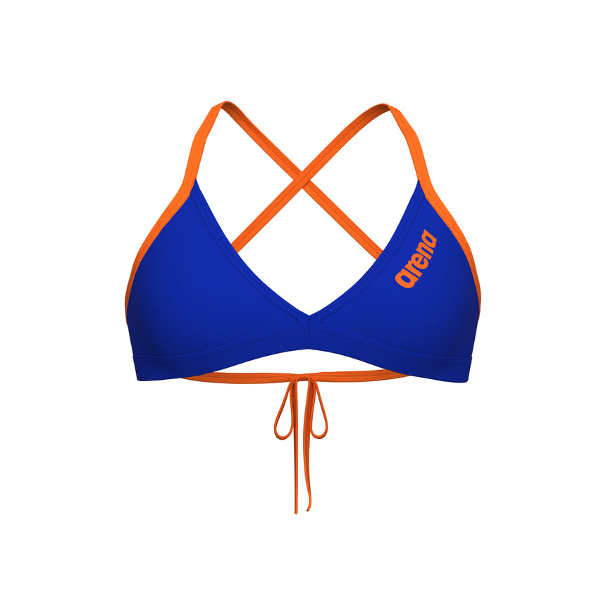 Arena Womens Bikini Top Team Tie Back Solid Neon Blue Team Orange