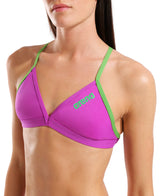 Arena Dames Bikini Top Team Tie Back Solid Very Fuchsia Team Groen