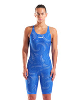Arena Dames Badpak Printed Full Body Zwart Team Royal