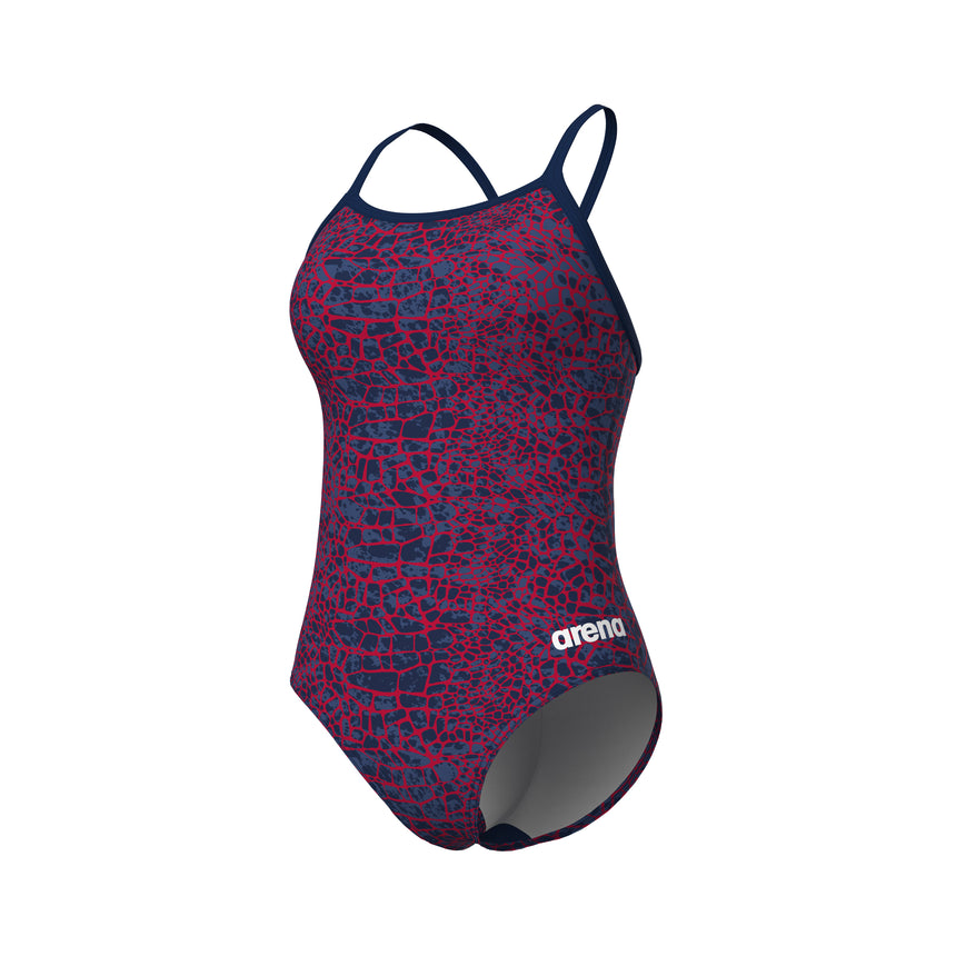 Arena Dames Badpak Snakeskin Lightdrop Back Navy Team Rood Wit