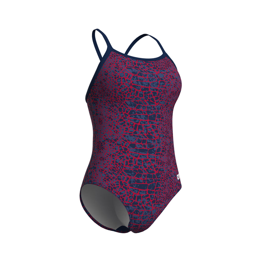 Arena Dames Badpak Snakeskin Lightdrop Back Navy Team Rood Wit