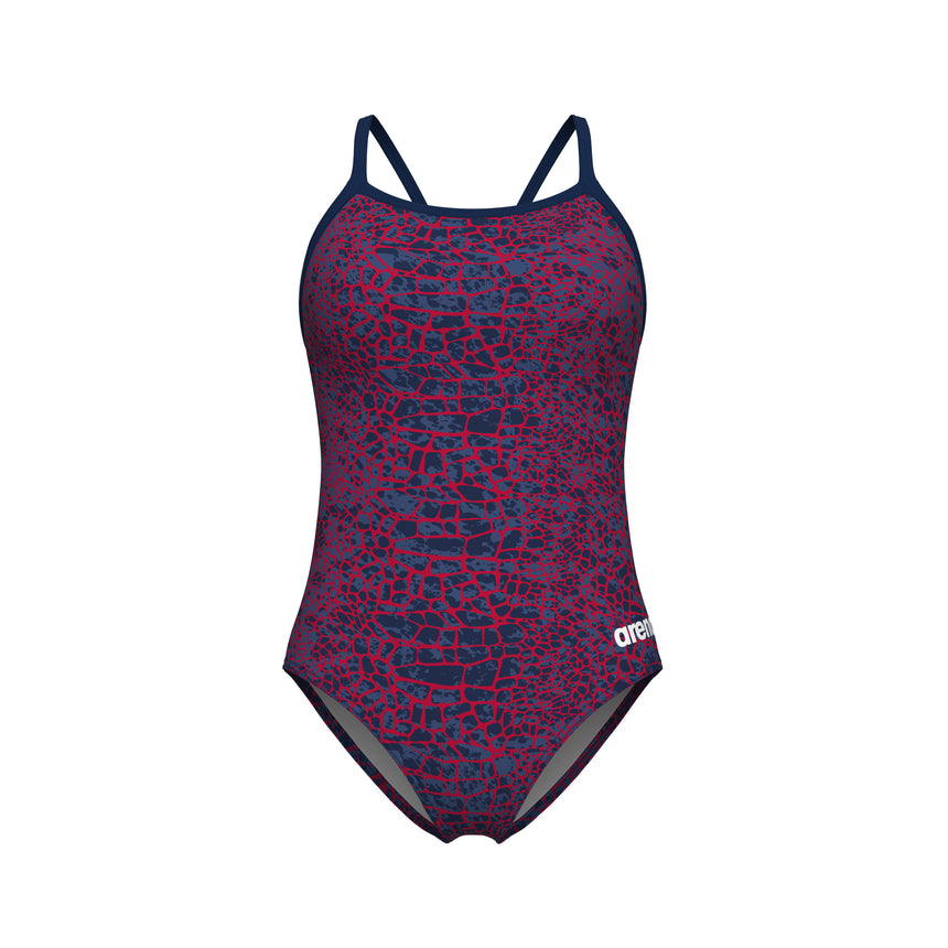 Arena Dames Badpak Snakeskin Lightdrop Back Navy Team Rood Wit