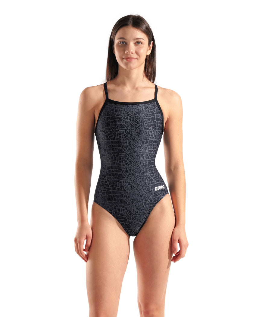 Arena Dames Badpak Snakeskin Lightdrop Back Zwart Team Zwart