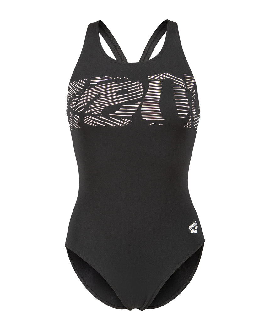 Arena Dames Badpak Graphic V Back Zwart Wit