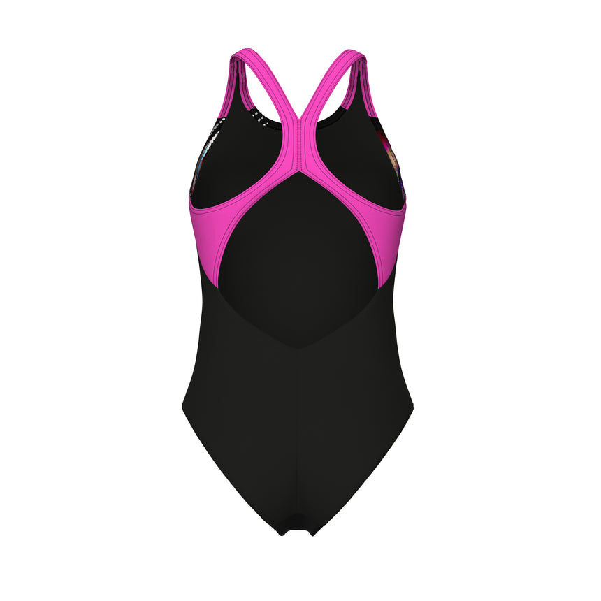 Arena Dames Badpak Lit Logo V Back Zwart Shocking Pink