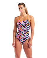 Arena Dames Badpak Texture Tie Back Multicolor Zwart Oranje