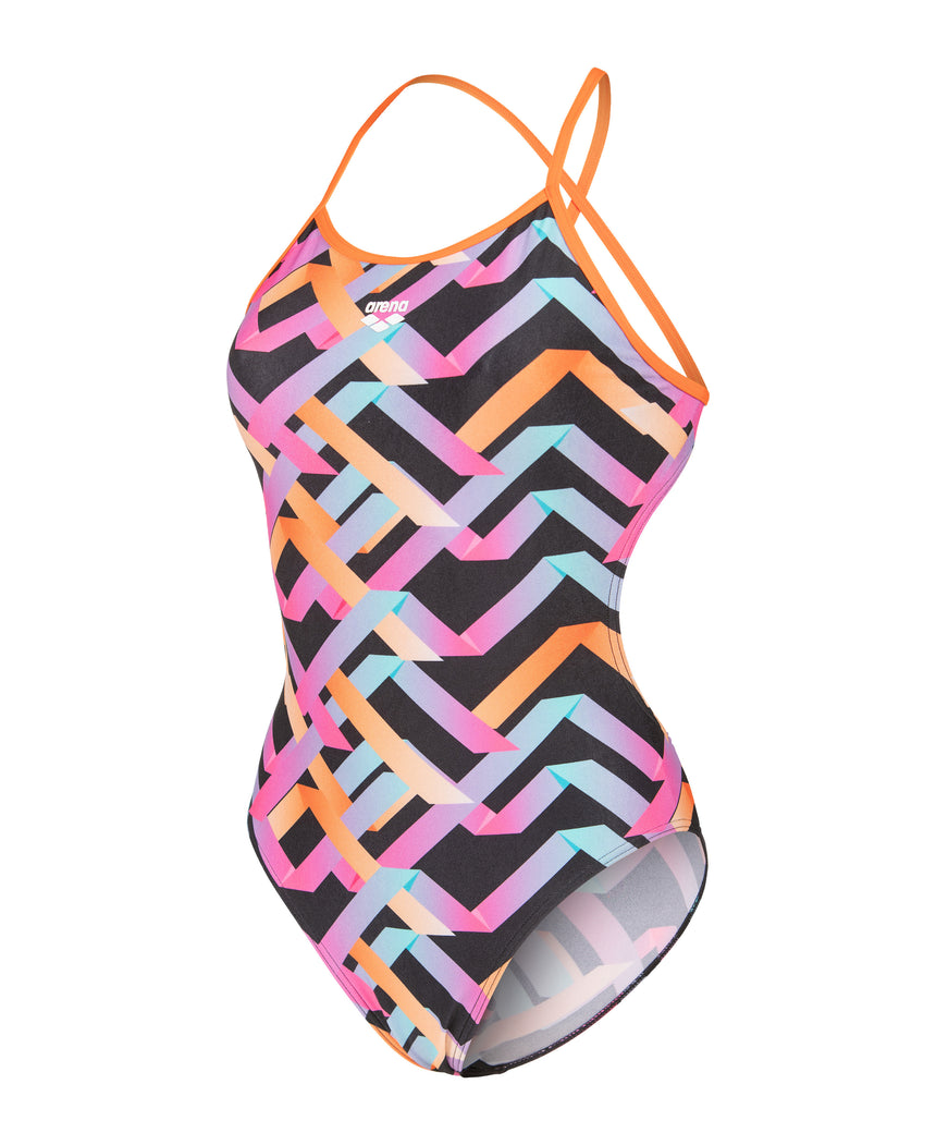 Arena Womens Swimsuit Texture Tie Back Multicolor Black Orange