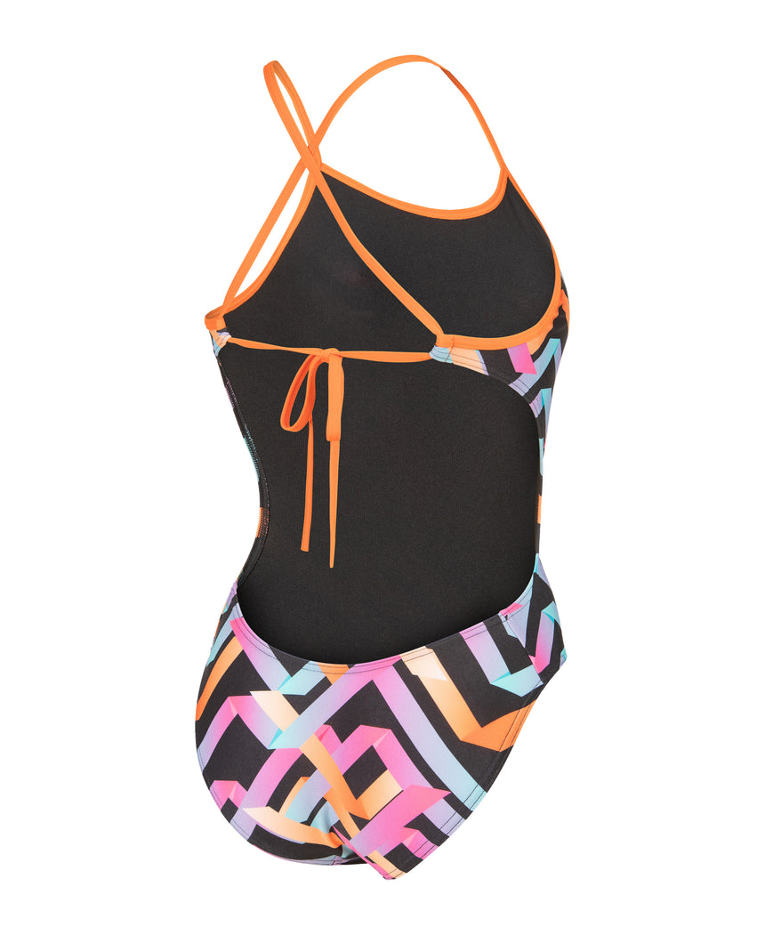 Arena Womens Swimsuit Texture Tie Back Multicolor Black Orange
