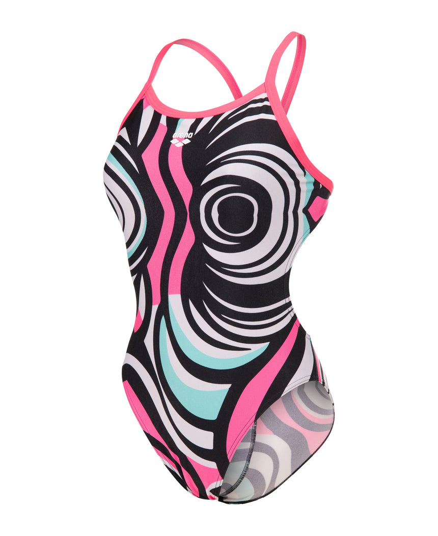 Arena Dames Badpak Illusion Challenge Back Zwart Multicolor Shocking Pink