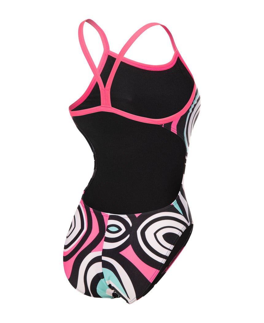 Arena Dames Badpak Illusion Challenge Back Zwart Multicolor Shocking Pink