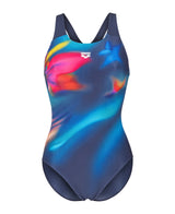 Arena Damen Shaping Badeanzug Print Control Pro Low L B Multicolor Navy