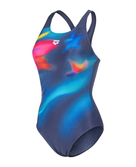 Arena Damen Shaping Badeanzug Print Control Pro Low L B Multicolor Navy