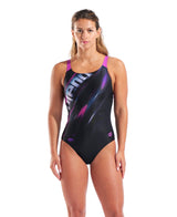 Arena Dames Badpak Placement Swim Pro Back Zwart Multicolor Very Fuchsia