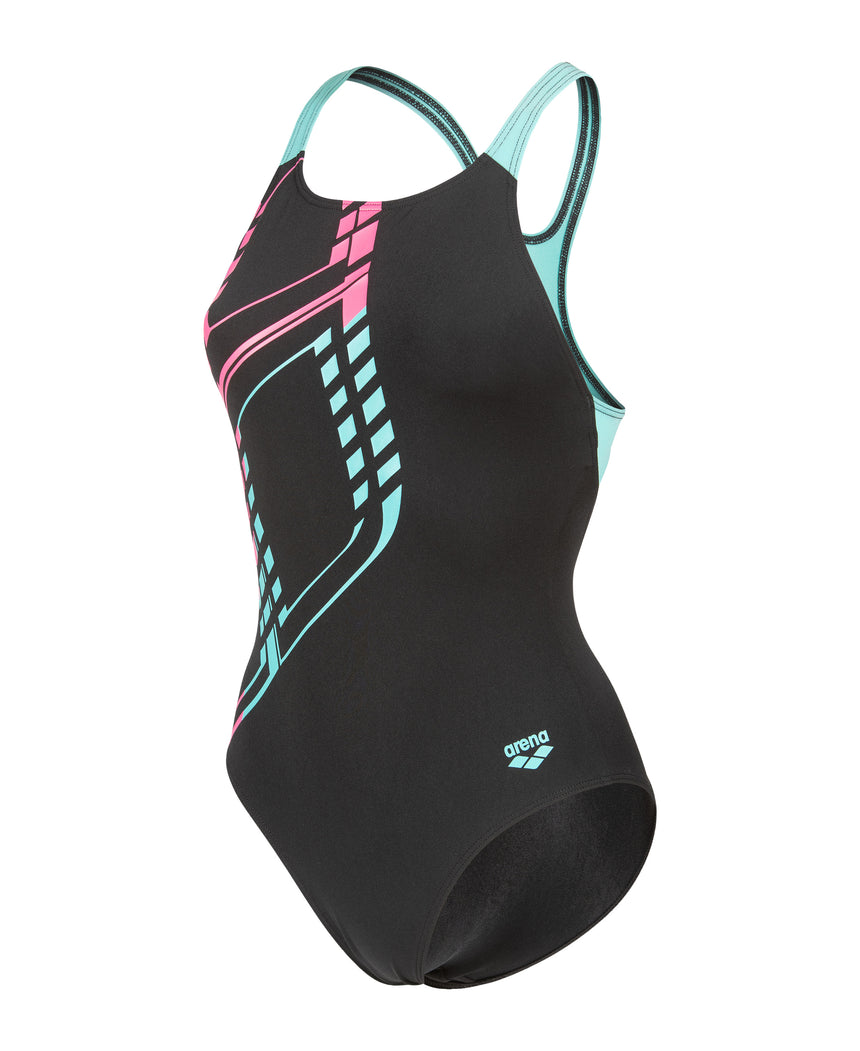 Arena Dames Badpak Graphic Swim Pro L Zwart Water