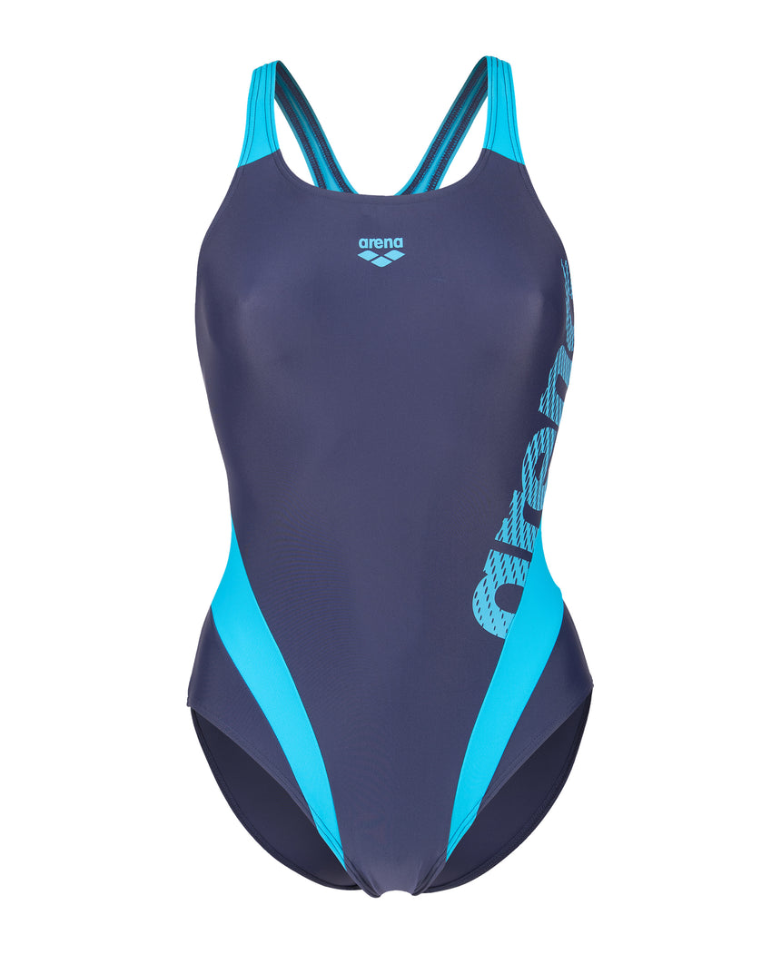 Arena Dames Badpak Stripeflow Swim Pro Back Navy Turquoise