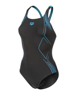 Arena Dames Badpak Graphic Swim Pro Back Zwart Turquoise