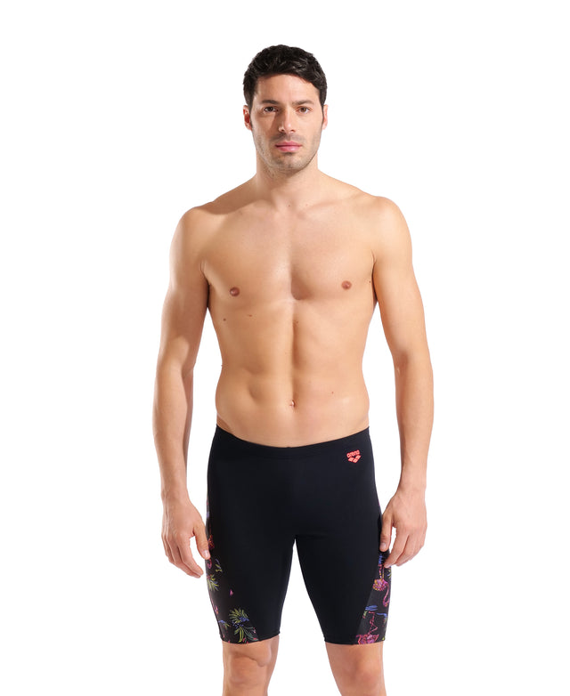 Arena Men's Flamingo Swim Jammer black multicolour front model view