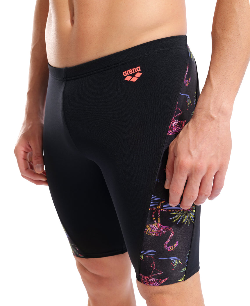 Arena Men's Flamingo Swim Jammer black multicolour front detail view